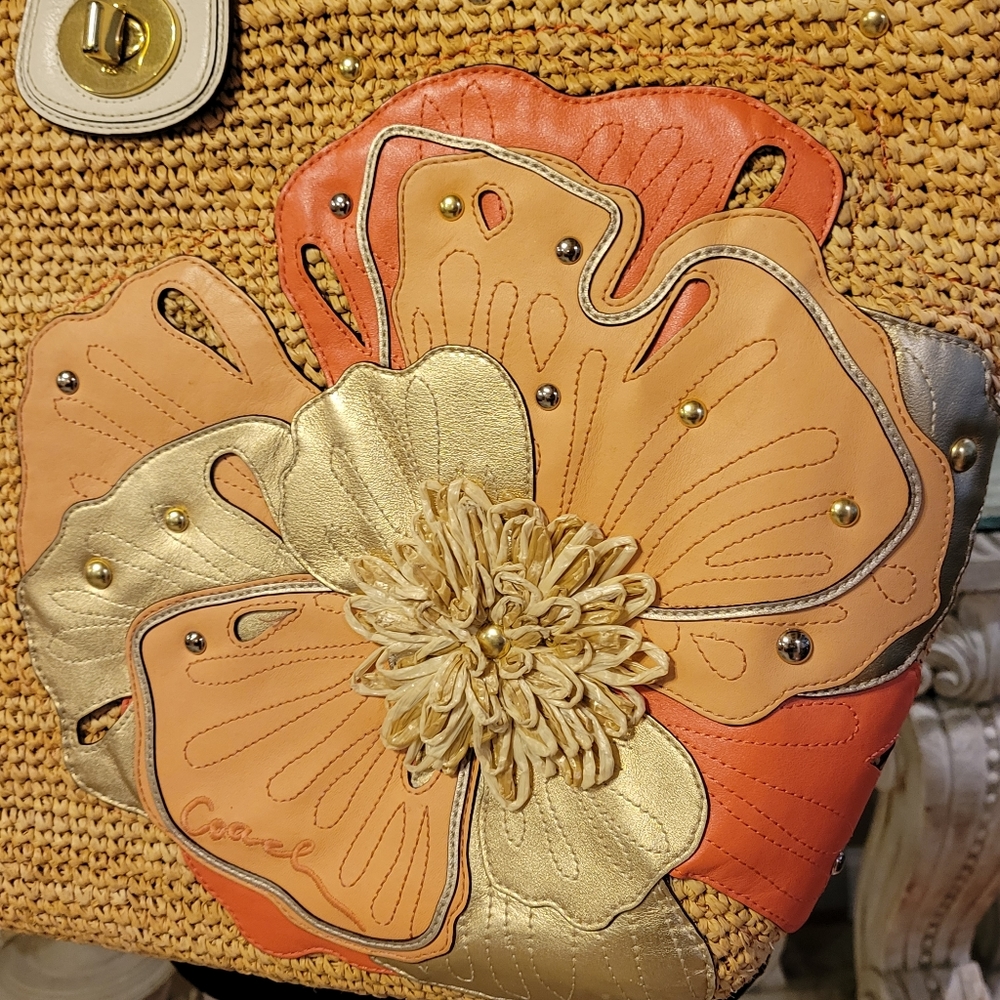 Coach Limited Edition Hamptons Editorial Weekend Straw Dragonfly Flower Tote 213 - Picture 11 of 16